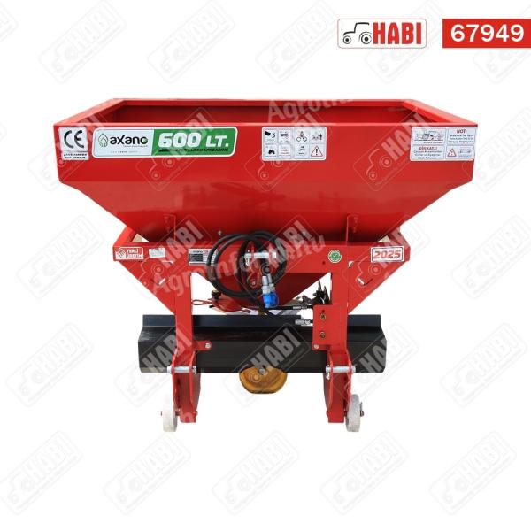 Műtrágyaszóró 1 tárcsás 600L, saválló tárcsákkal, 20m szórási szélesség, kardánnal /török/