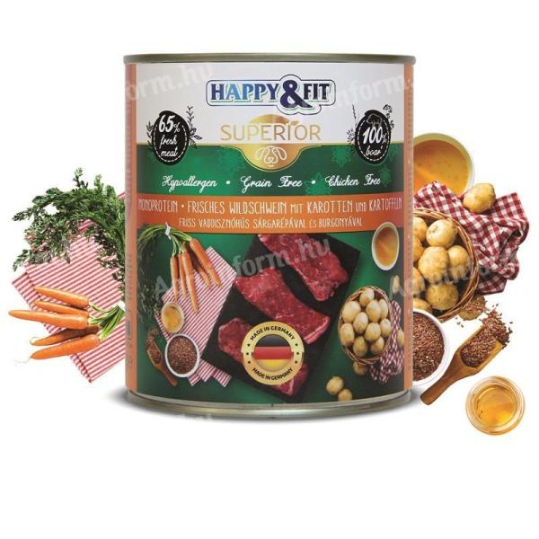 Happy&Fit Superior Dog Konzerv Friss Vaddisznóhús Srépával, burgonyával 800g