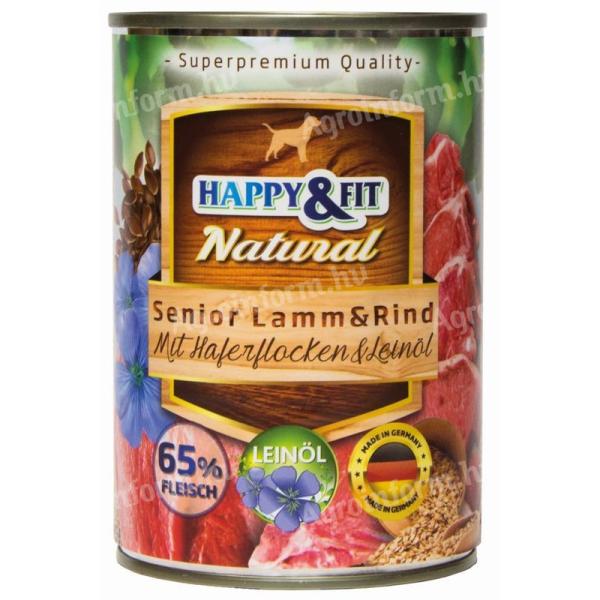 Happy&Fit Natural Dog Konzerv Senior Bárány & Marha Zabliszttel & Lenmagolajjal 400g