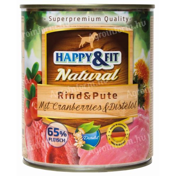 Happy&Fit Natural Dog Konzerv Marha & Pulyka Áfonyával & Sáfrányolajjal 800g