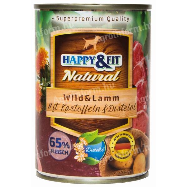 Happy&Fit Natural Dog Konzerv Vadhús & Bárány Burgonyával & Sáfrányolajjal 400g