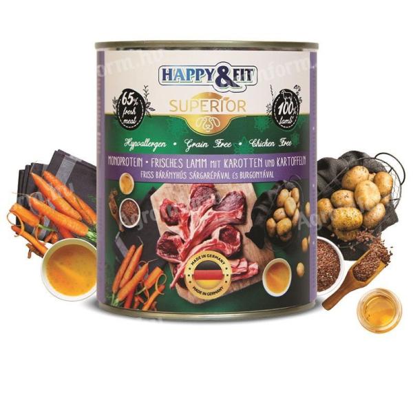 Happy&Fit Superior Dog Konzerv Friss Bárányhús Srépával, burgonyával 800g