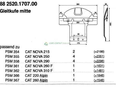 Eredeti ,gyári Pöttinger CAT Nova fűkasza csúszótalp középső Eredeti ,gyári Pöttinger CAT Nova fűkasza csúszótalp középső