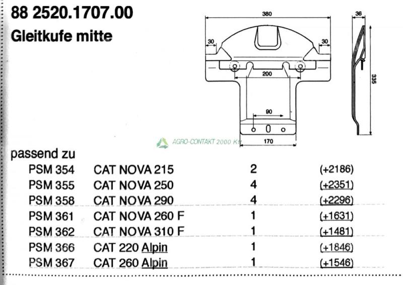 Eredeti ,gyári Pöttinger CAT Nova fűkasza csúszótalp középső