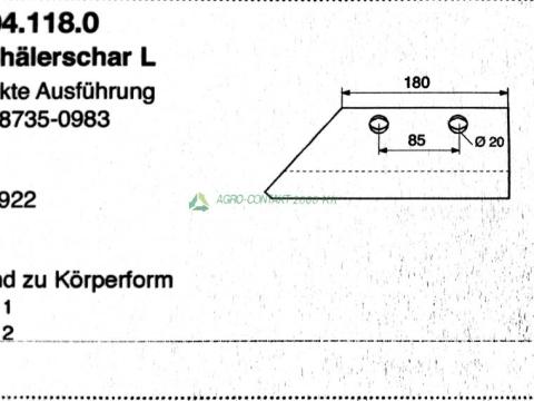Eredeti ,gyári Pöttinger Servo eke alkatrész előhántókés bal Eredeti ,gyári Pöttinger Servo eke alkatrész előhántókés bal