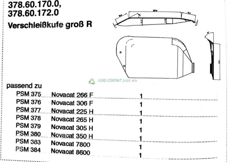 Eredeti ,gyári Pöttinger Novacat fűkasza csúszótalp jobb