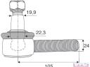 CNH Alsó függesztőkar oldalstabilizátor gömbfej (44908514) 24x2, L=105, Kúp:19,9-22,3