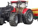 Case IH Optum 300CVX homlokrakodóval és bálaszállító pótkocsival, 8 körbálával Bruder 