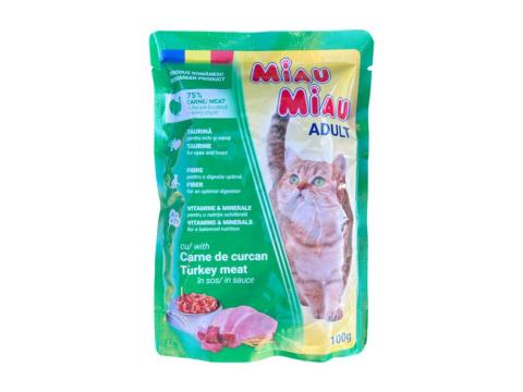 Miau pulykahúsos nedves macskaeledel felnőtt cicáknak 100g Miau pulykahúsos nedves macskaeledel felnőtt cicáknak 100g