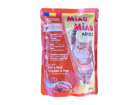 Miau csirkehúsos és májas nedves macskaeledel felnőtt cicáknak 100g Miau csirkehúsos és májas nedves macskaeledel felnőtt cicáknak 100g