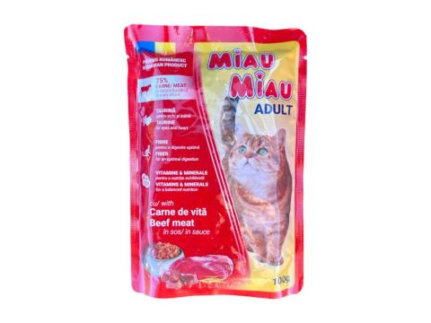 Miau marhahúsos nedves macskaeledel felnőtt cicáknak 100g Miau marhahúsos nedves macskaeledel felnőtt cicáknak 100g