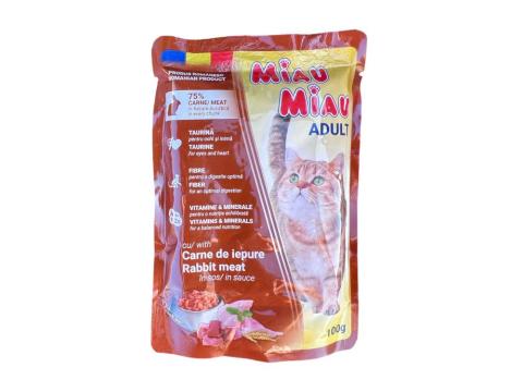 Miau nyúlhúsos nedves macskaeledel felnőtt cicáknak 100g Miau nyúlhúsos nedves macskaeledel felnőtt cicáknak 100g