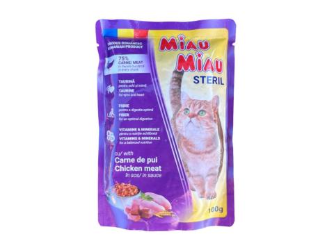 Miau csirkehúsos nedves macskaeledel sterilizált cicáknak 100g Miau csirkehúsos nedves macskaeledel sterilizált cicáknak 100g