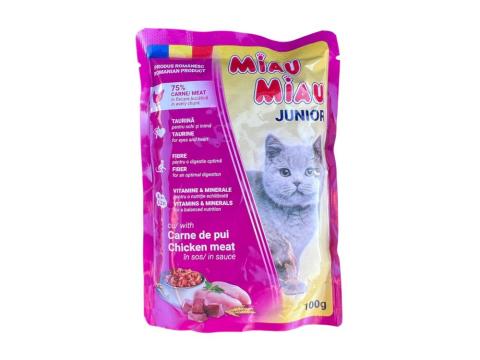Miau csirkehúsos nedves macskaeledel kölyök cicáknak 100g Miau csirkehúsos nedves macskaeledel kölyök cicáknak 100g