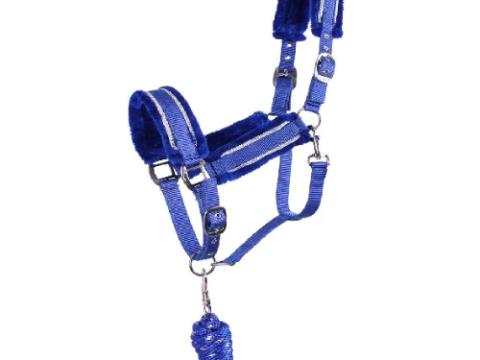 Dolci szőrmés kötőfék vezetőszárral - póni , kobaltkék Dolci szőrmés kötőfék vezetőszárral - póni , kobaltkék