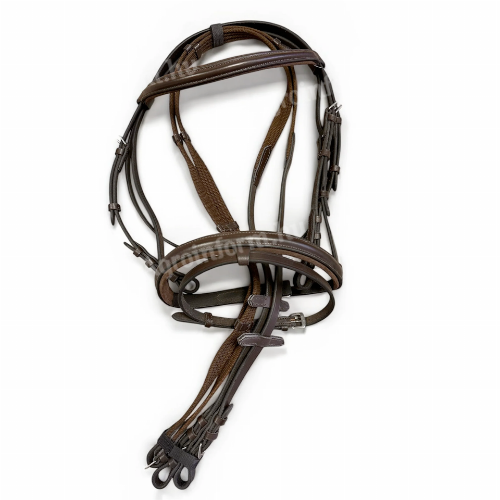 Velúrbőrrel bélelt lovaglókantár szárral - cob , barna