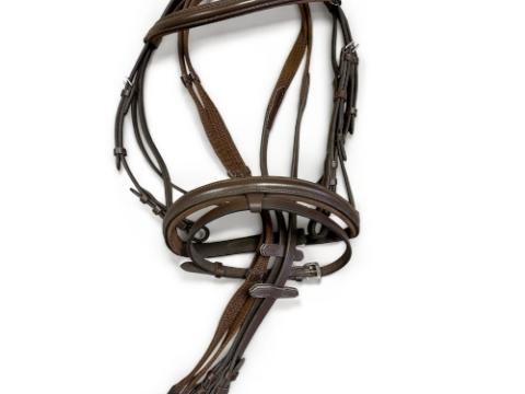 Velúrbőrrel bélelt lovaglókantár szárral - shetland , barna