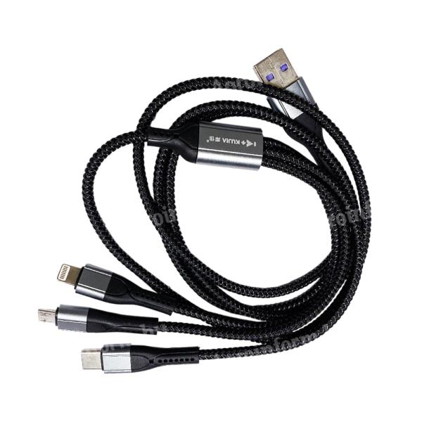 USB töltőkábel 3 végződéssel Micro USB Type-C  Lightning