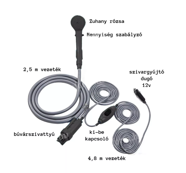 Kemping zuhany 12V-os szivargyújtós