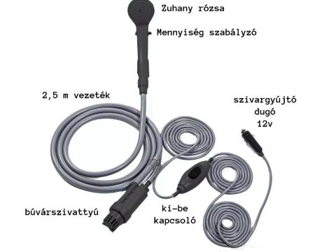 Kemping zuhany 12V-os szivargyújtós Kemping zuhany 12V-os szivargyújtós