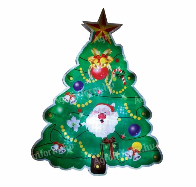 Karácsonyi ablakdísz karácsonyfa 20 cm, LED-es, elemes
