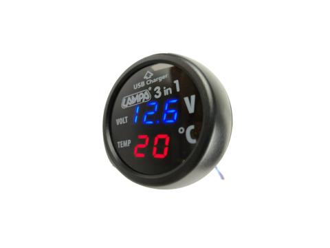 Autó akkumulátor töltöttség jelző voltmérő 3 az 1-ben