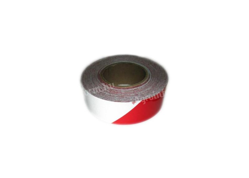 Fényvisszaverő szalag 5 cm széles piros-fehér csíkos