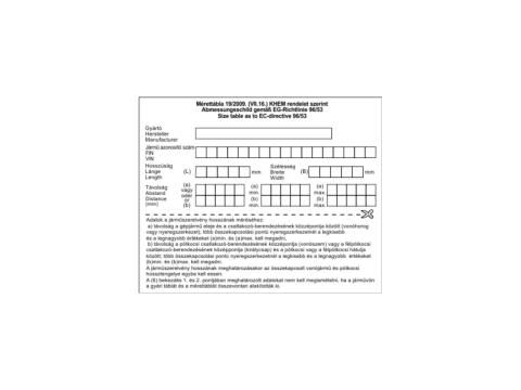 Matrica mérettábla 19/2009 KHEM rendelet szerint Matrica mérettábla 19/2009 KHEM rendelet szerint