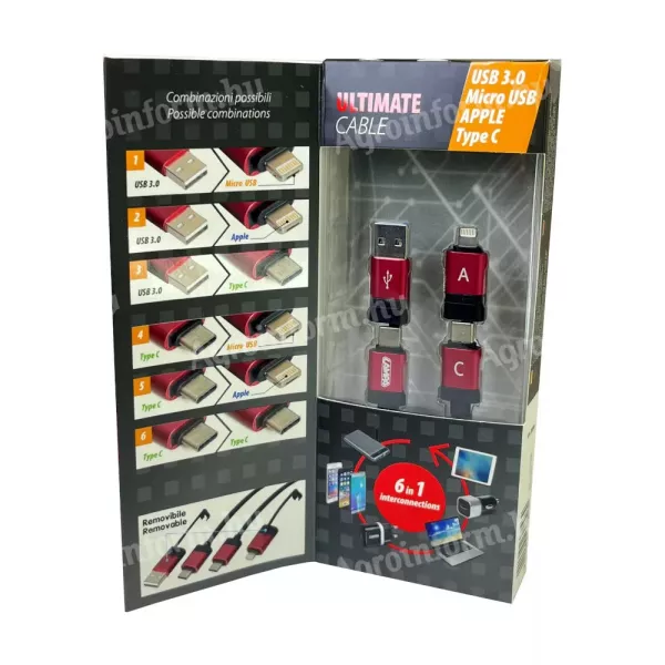 USB adat és töltőkábel 6 az 1-ben 100 cm