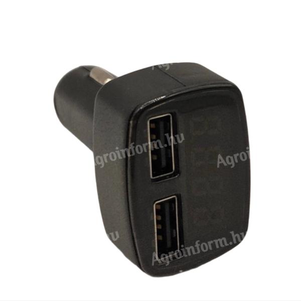 Voltmérő szivargyújtós 2xUSB töltő 3,1A