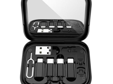 Adatkábel 6 IN 1 utazási átviteli Szett tárolódobozban fekete U114