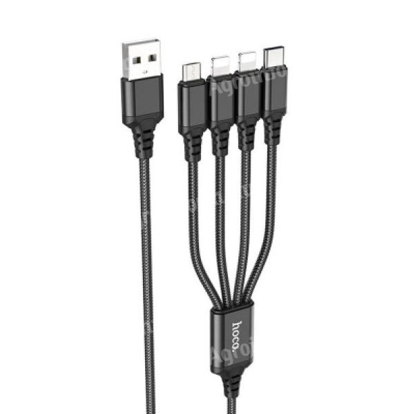 Usb kábel 4 az 1 ben  (Lightning/Type-C Micro USB) 1m fekete X76