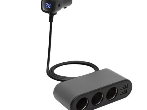 Szivargyújtó elosztó voltmérővel (3+2xUSB) 80W Szivargyújtó elosztó voltmérővel (3+2xUSB) 80W