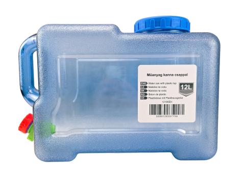 Műanyag vizes kanna átlátszó csapos 12l