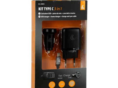 USB Töltő Type C Készlet Szivargyújtós 3in1