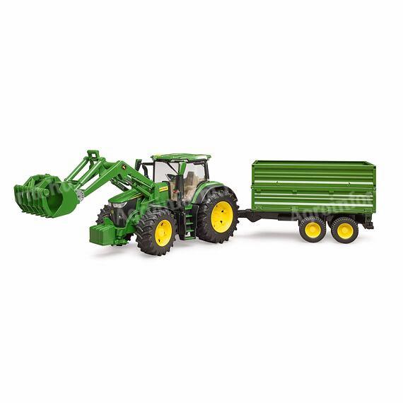 11138854 BRUDER John Deere 7R 350 traktor homlokrakodóval és pótkocsival - 3155