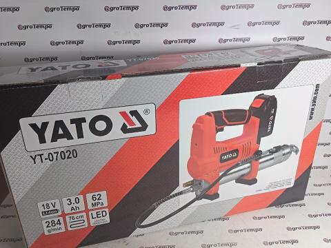 YT-07020 akkus zsírzópisztoly 18 V | 600 g | 620 bar | Szénkefés | 1 x 3 Ah akku + töltő | Kartondobozban