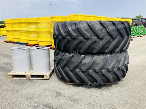 Ikerkerék szett Trelleborg 710/75R42 gumizással. 23x42-es fix felni 70 cm-es ikerdobbal, használt Trelleborg gumiabroncs, felfogató csavarok Ikerkerék szett Trelleborg 710/75R42 gumizással. 23x42-es fix felni 70 cm-es ikerdobbal, használt Trelleborg gumiabroncs, felfogató csavarok