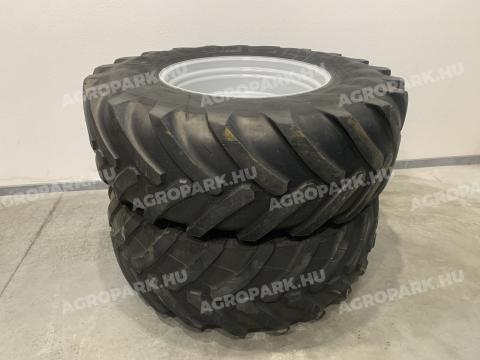 Ikerkerék szett Trelleborg és Michelin 710/75R42 gumizással. 23x42-es fix felni 70 cm-es ikerdobbal, használt Trelleborg/Michelin gumiabroncs, felfogató csavarok