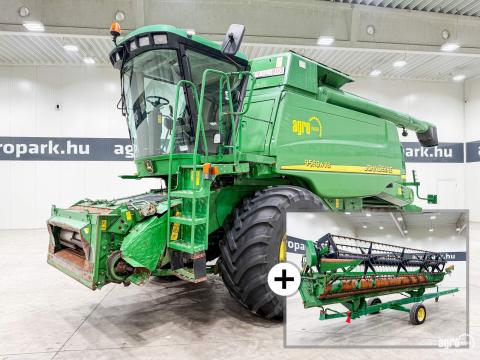 John Deere 9560 WTS (4075/5732 üzemóra) 5 ládás kombájn, 5,5 méteres 618R asztal + szállító kocsi, klíma, doblassító, piros rendszám
