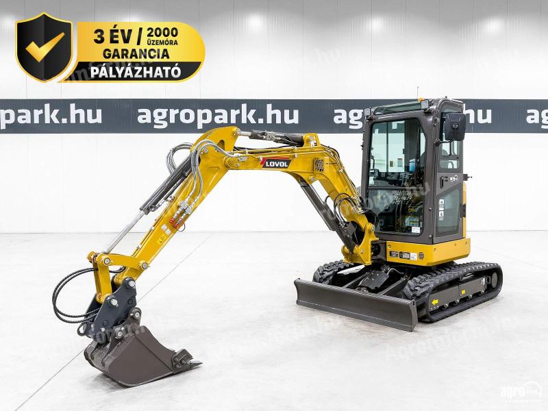 BÉRELHETŐ - ÚJ Lovol FR26F-u minikotró, forgókotró, 3 év garancia, japán motor és hajtás, zéró far kilengéses