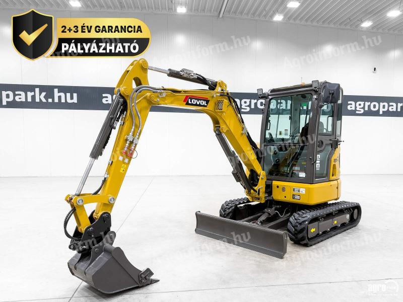 BÉRELHETŐ - ÚJ Lovol FR36F-u minikotró, forgókotró, 2+3 év garancia, japán motor és hajtás, zéró far kilengéses