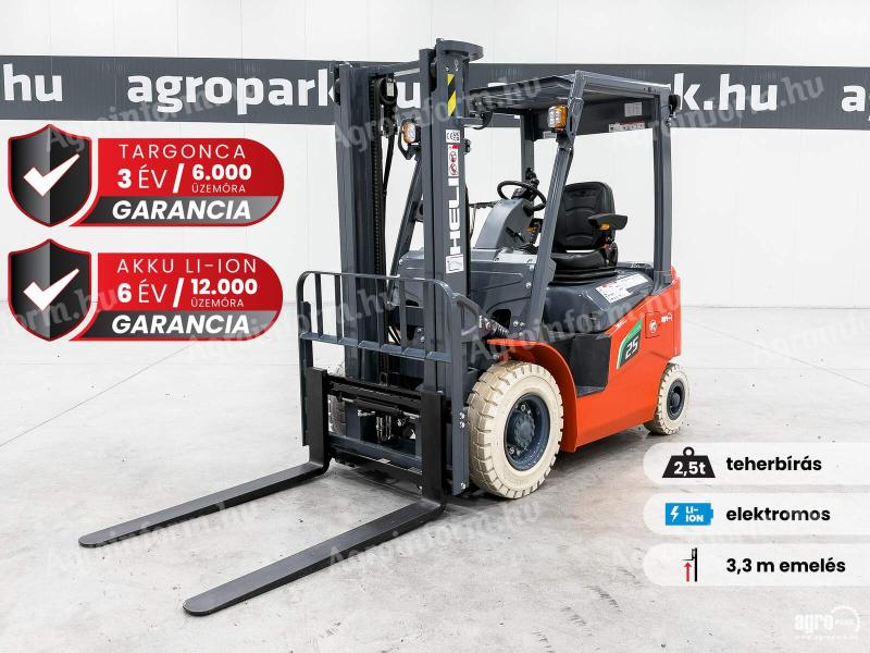 ÚJ HELI G2-M 2,5 tonnás Li-ion elektromos targonca 3,3 méteres emeléssel