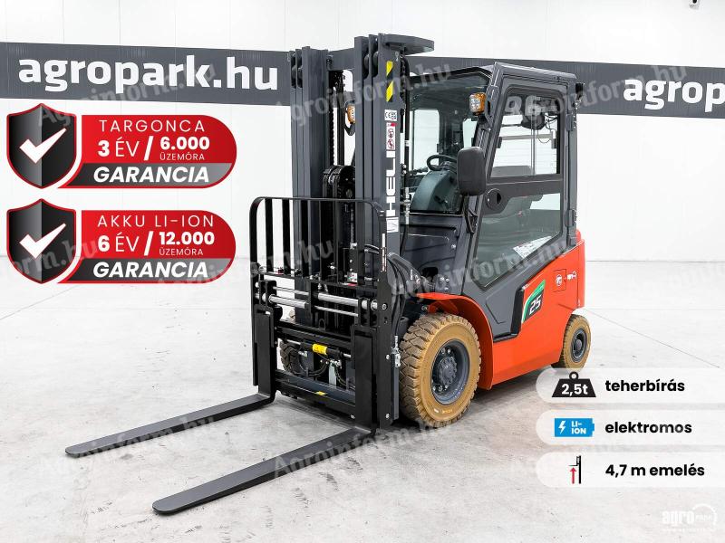 ÚJ HELI G2-M 2,5 tonnás Li-ion elektromos targonca 4,7 méteres emeléssel