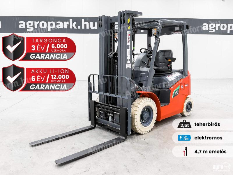 ÚJ HELI G2-M 2,5 tonnás Li-ion elektromos targonca 4,7 méteres emeléssel