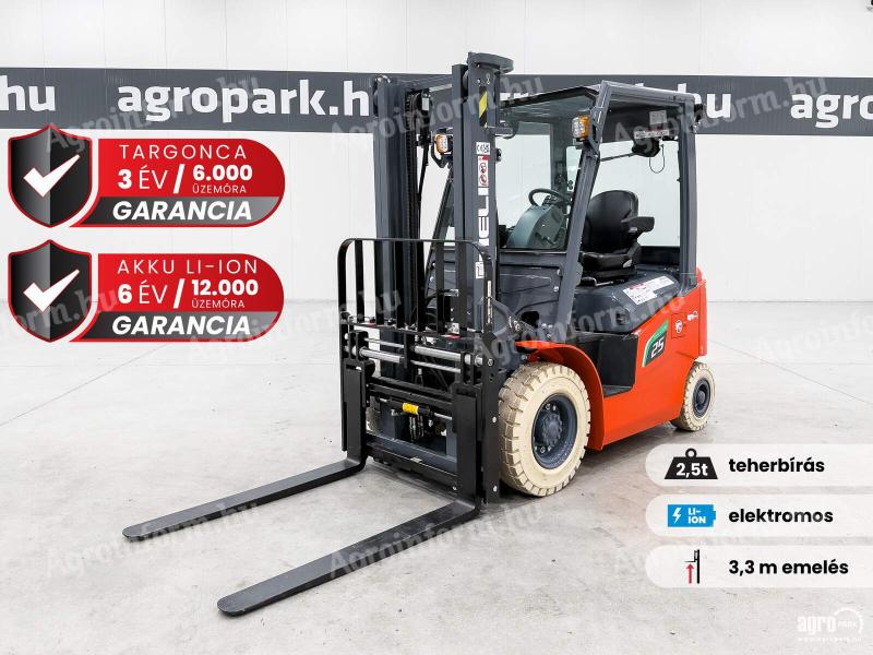ÚJ HELI G2-M 2,5 tonnás Li-ion elektromos targonca 3,3 méteres emeléssel