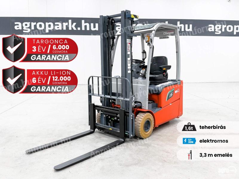 ÚJ HELI G3-S 1,6 tonnás Li-ion elektromos targonca 3,3 méteres emeléssel