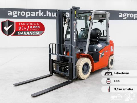 BÉRELHETŐ - ÚJ HELI G3 2,5 tonnás LPG targonca 3,3 méteres emeléssel