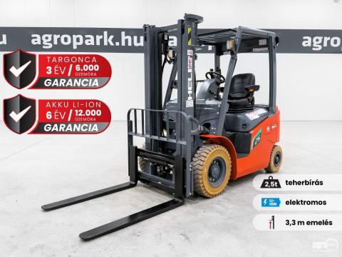 ÚJ HELI CPD25-GC6LI-S G2-S, 2,5 tonnás Li-ion elektromos targonca 3,3 méteres emeléssel ÚJ HELI CPD25-GC6LI-S G2-S, 2,5 tonnás Li-ion elektromos targonca 3,3 méteres emeléssel