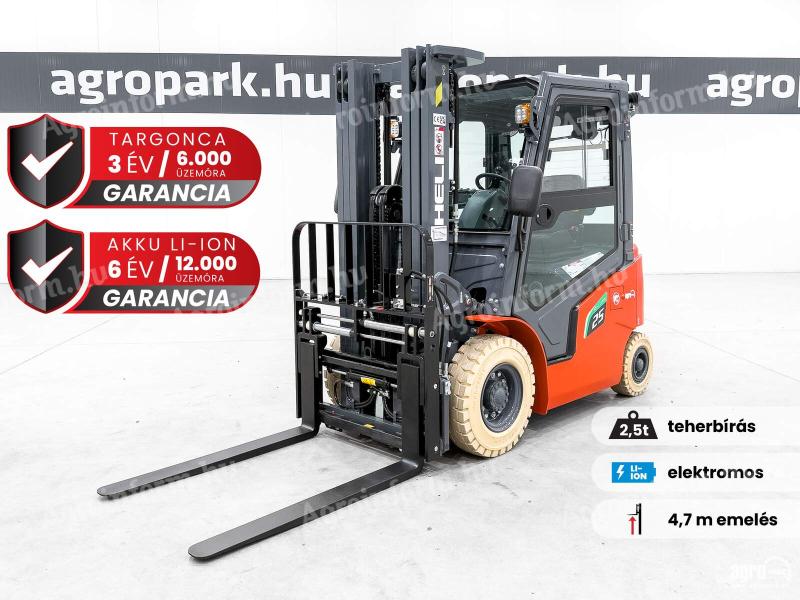ÚJ HELI G2-S 2,5 tonnás Li-ion elektromos targonca 4,7 méteres emeléssel